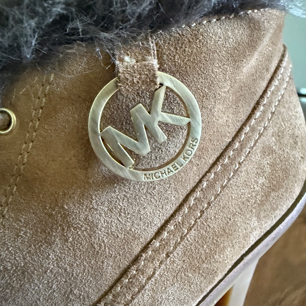 New Michael Kors Brown Fur-Trimmed Women's Heeled Lace Up Ankle Boots size 6 - Picture 7 of 14